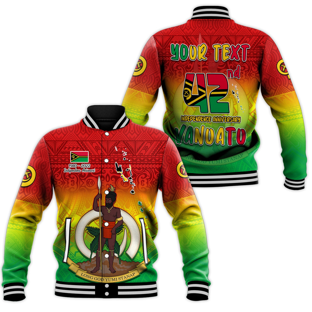 (Custom Personalised) Vanuatu Independence Day Baseball Jacket 42nd Anniversary Yumi Yumi Yumi LT13 Unisex Red - Polynesian Pride