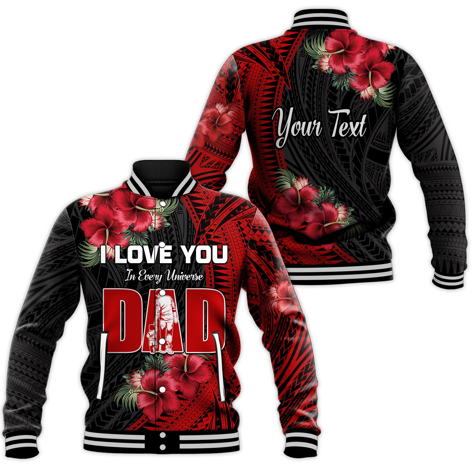 (Custom Personalised) Happy Fathers Day Baseball Jacket Polynesian Best Dad Ever LT13 Unisex Red - Polynesian Pride