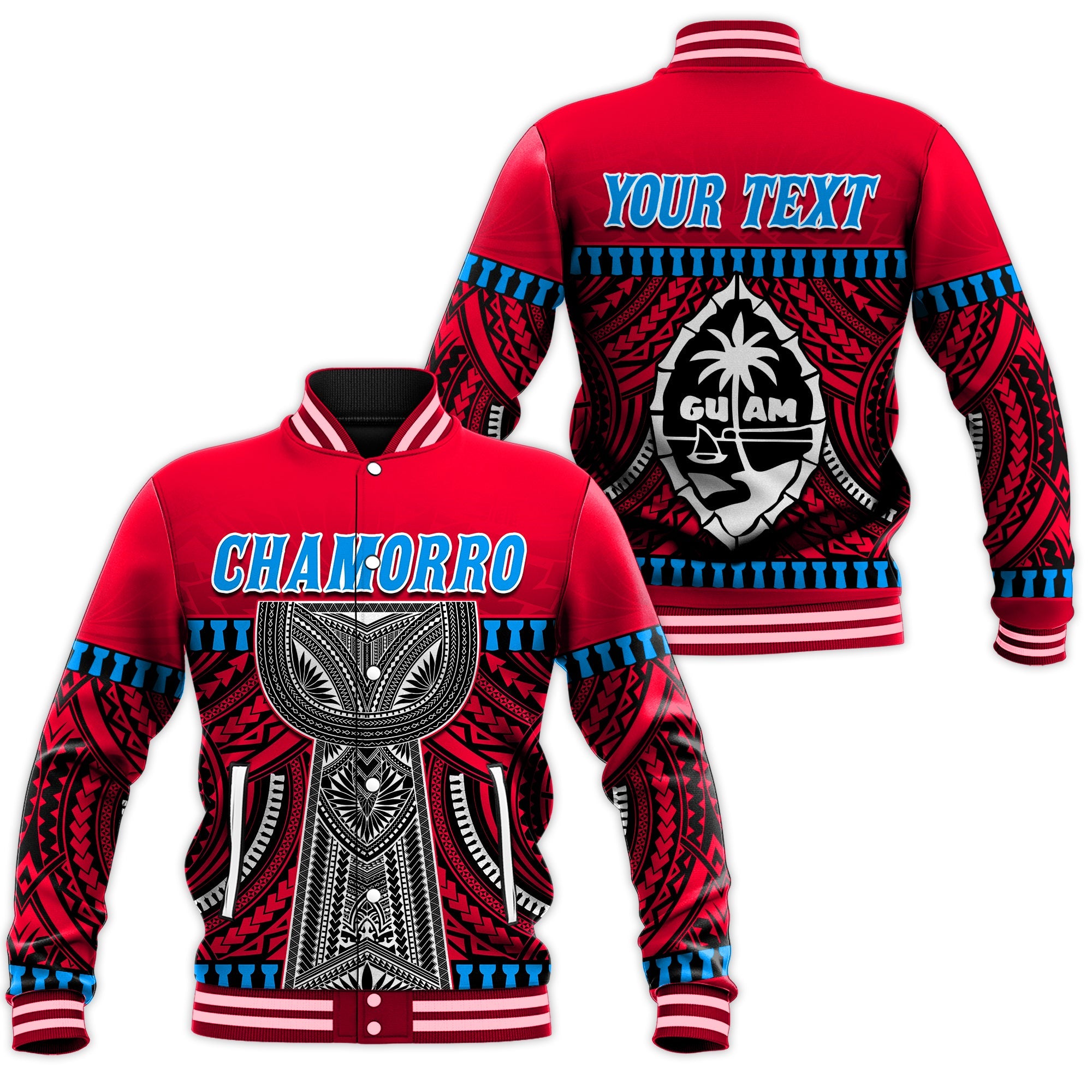 (Custom Personalised) Guam Chamorro Baseball Jacket Latte Stone Red Polynesian Haligi LT13 Unisex Red - Polynesian Pride