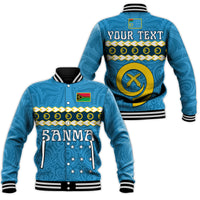 (Custom Personalised) Sanma Province Baseball Jacket Vanuatu Pig Tusk Polynesian Flag Style LT14 Unisex Blue - Polynesian Pride