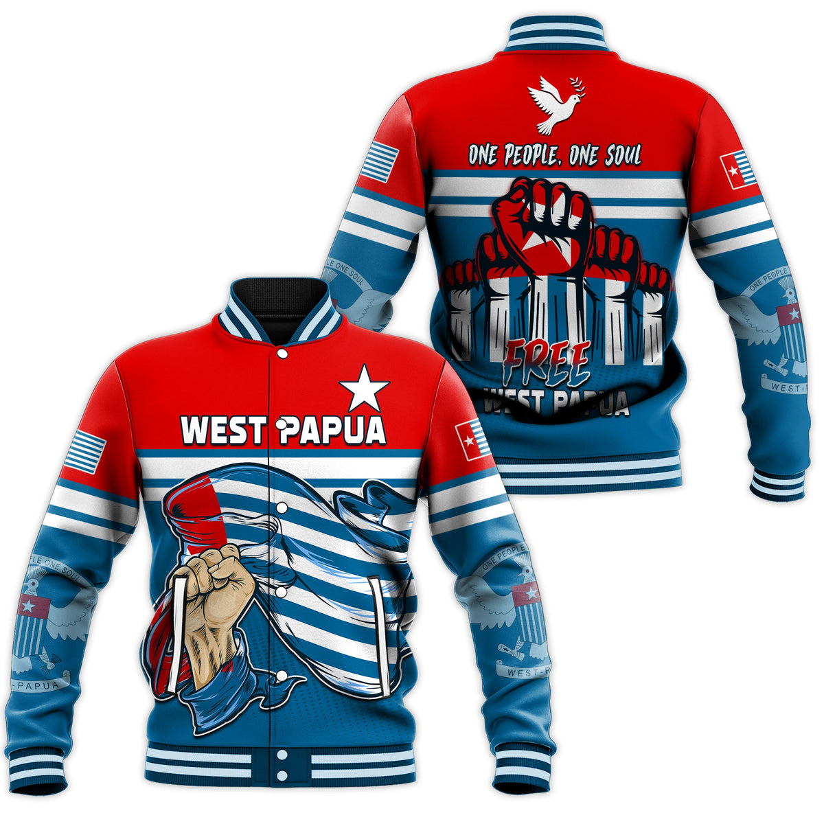 Free West Papua Baseball Jacket One People One Soul Strong West Papuan LT13 Unisex Blue - Polynesian Pride
