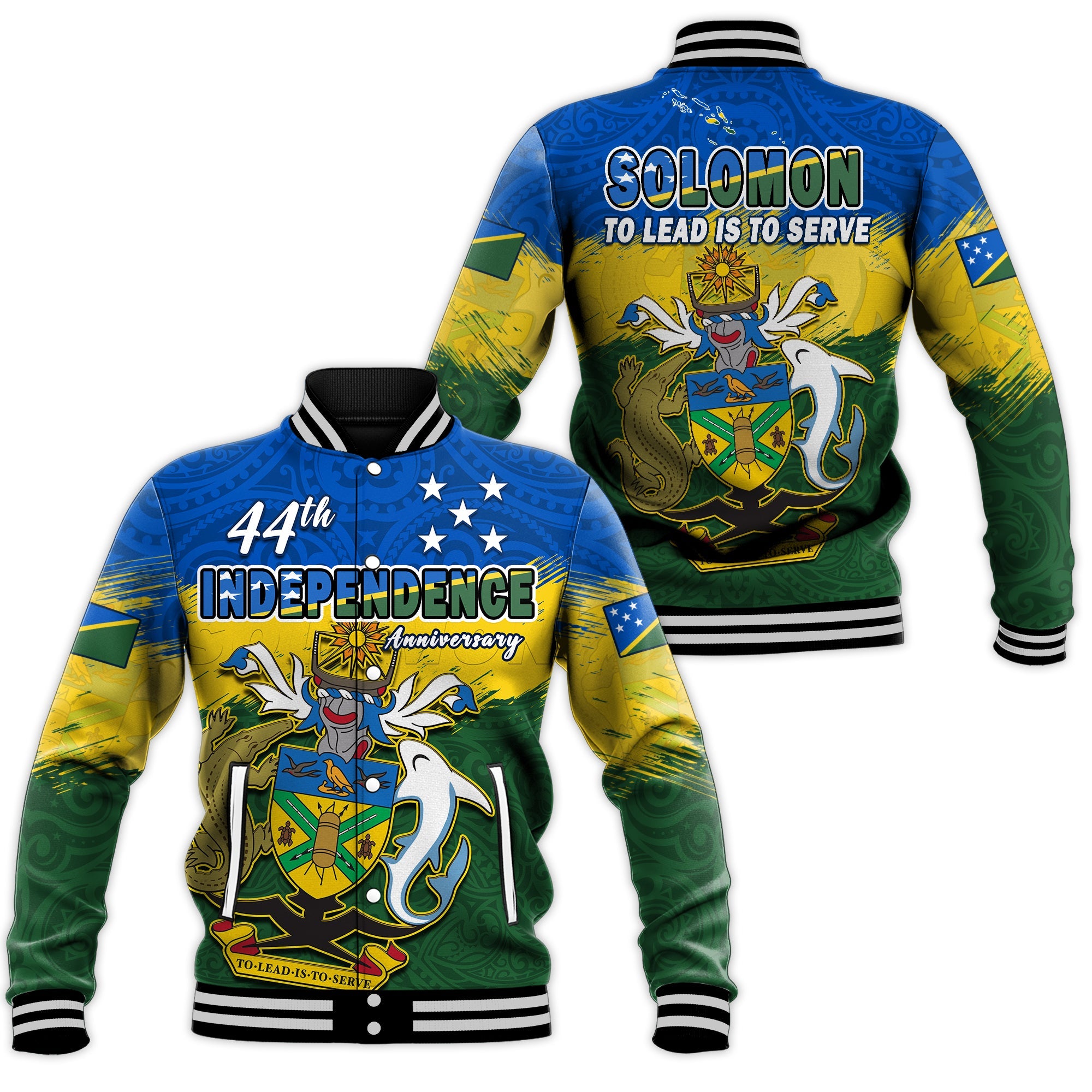 Solomon Islands Baseball Jacket Happy 44th Independence Anniversary Polynesian Pattern LT14 Unisex Blue - Polynesian Pride