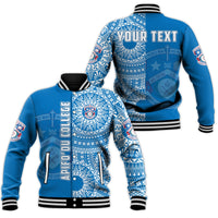 (Custom Personalised) Apifoou Tonga College Baseball Jacket Tongan Ngatu Pattern LT14 Unisex Blue - Polynesian Pride