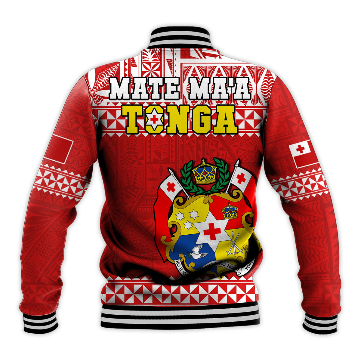 Tonga Rugby Baseball Jacket Mate Maa Tonga Pacific Ngatu White LT14 - Polynesian Pride