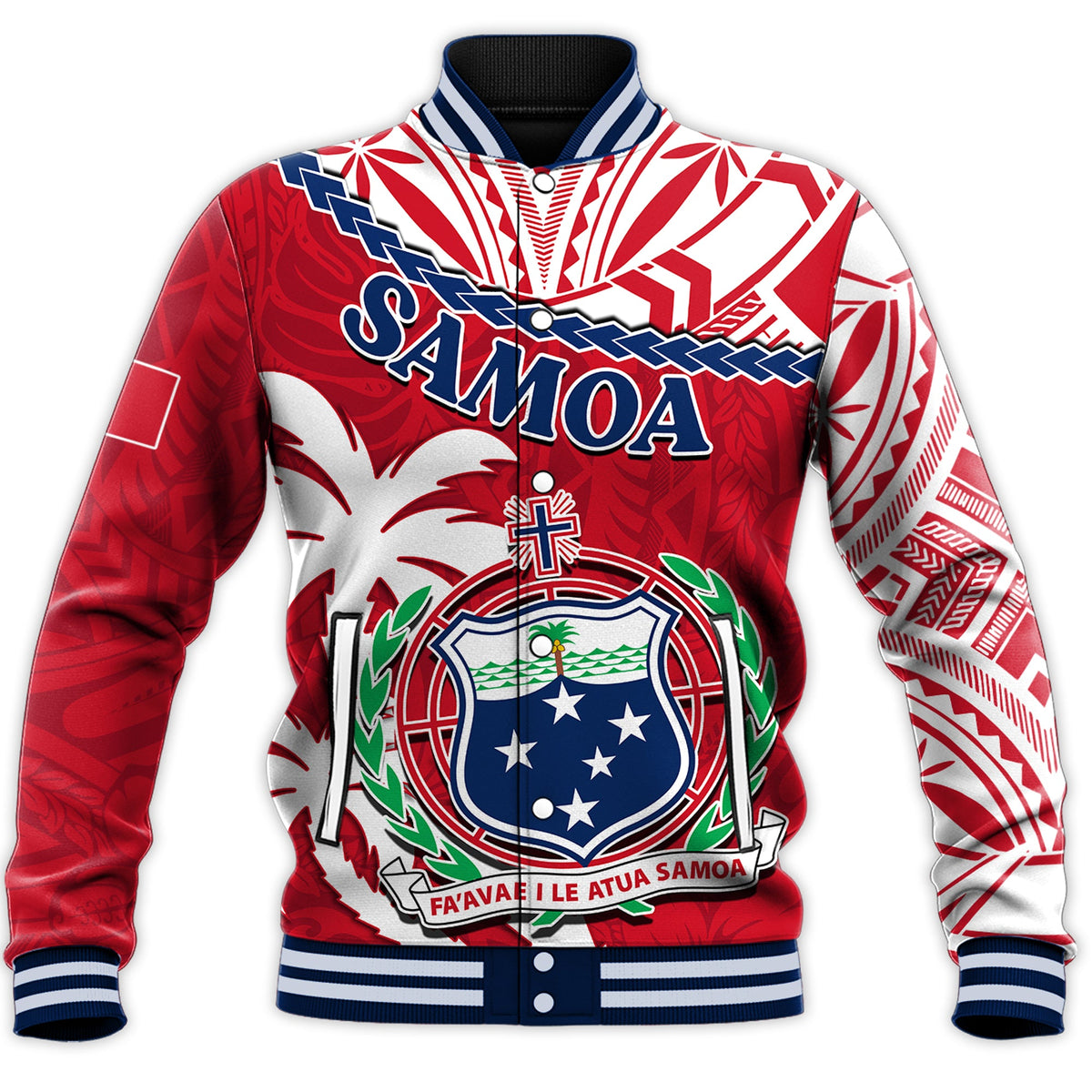 Samoa Baseball Jacket Samoan Coat Of Arms With Coconut Red Style LT14 - Polynesian Pride