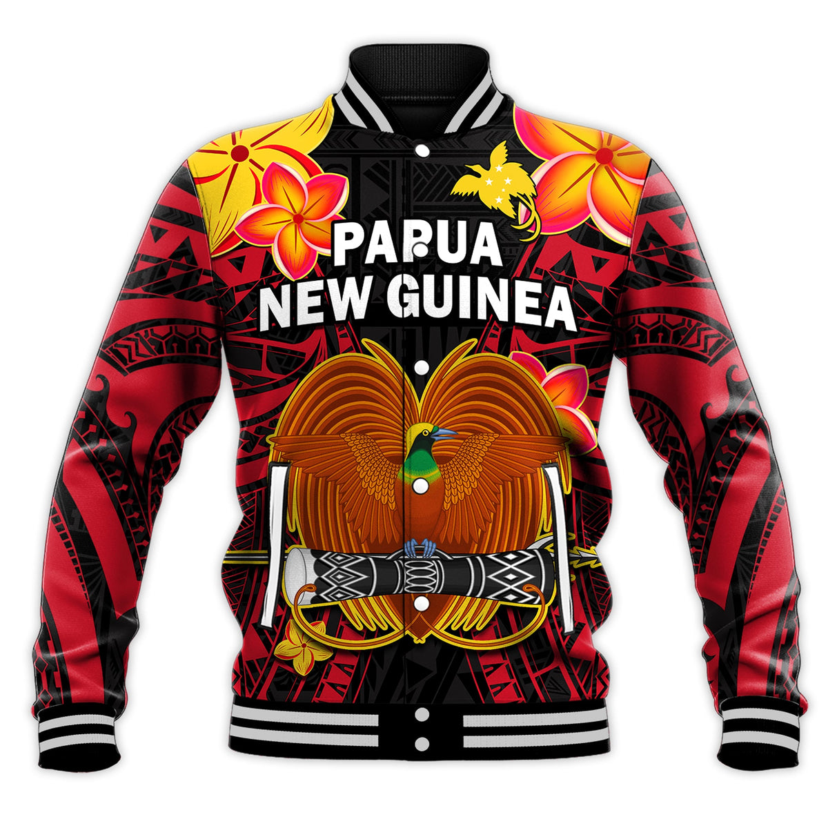 (Custom Personalised) Papua New Guinea Baseball Jacket PNG Bird Of Paradise Polynesian Pattern LT14 - Polynesian Pride