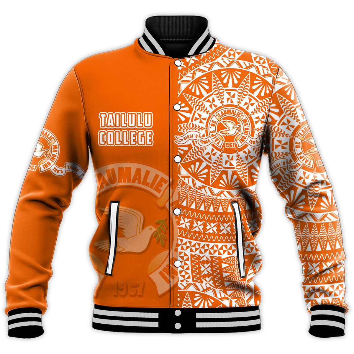 (Custom Personalised) Tailulu Tonga College Baseball Jacket Tongan Ngatu Pattern LT14 - Polynesian Pride