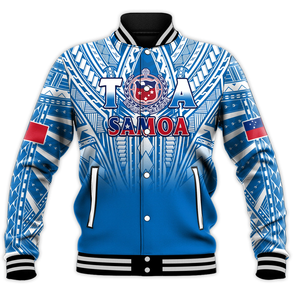 (Custom Text And Number) Samoa Rugby Baseball Jacket Personalise Toa Samoa Polynesian Pacific Blue Version LT14 - Polynesian Pride
