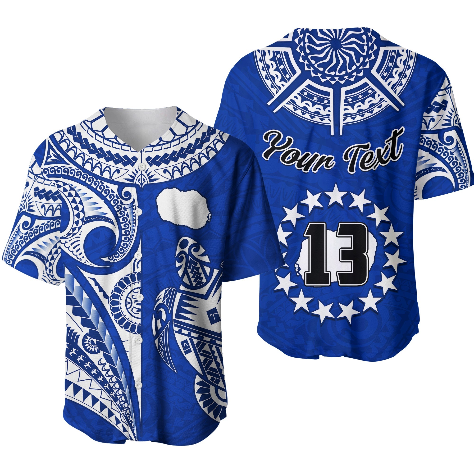 (Custom Text and Number) Rarotonga Cook Islands Baseball Jersey Turtle and Map Style Blue LT13 Blue - Polynesian Pride