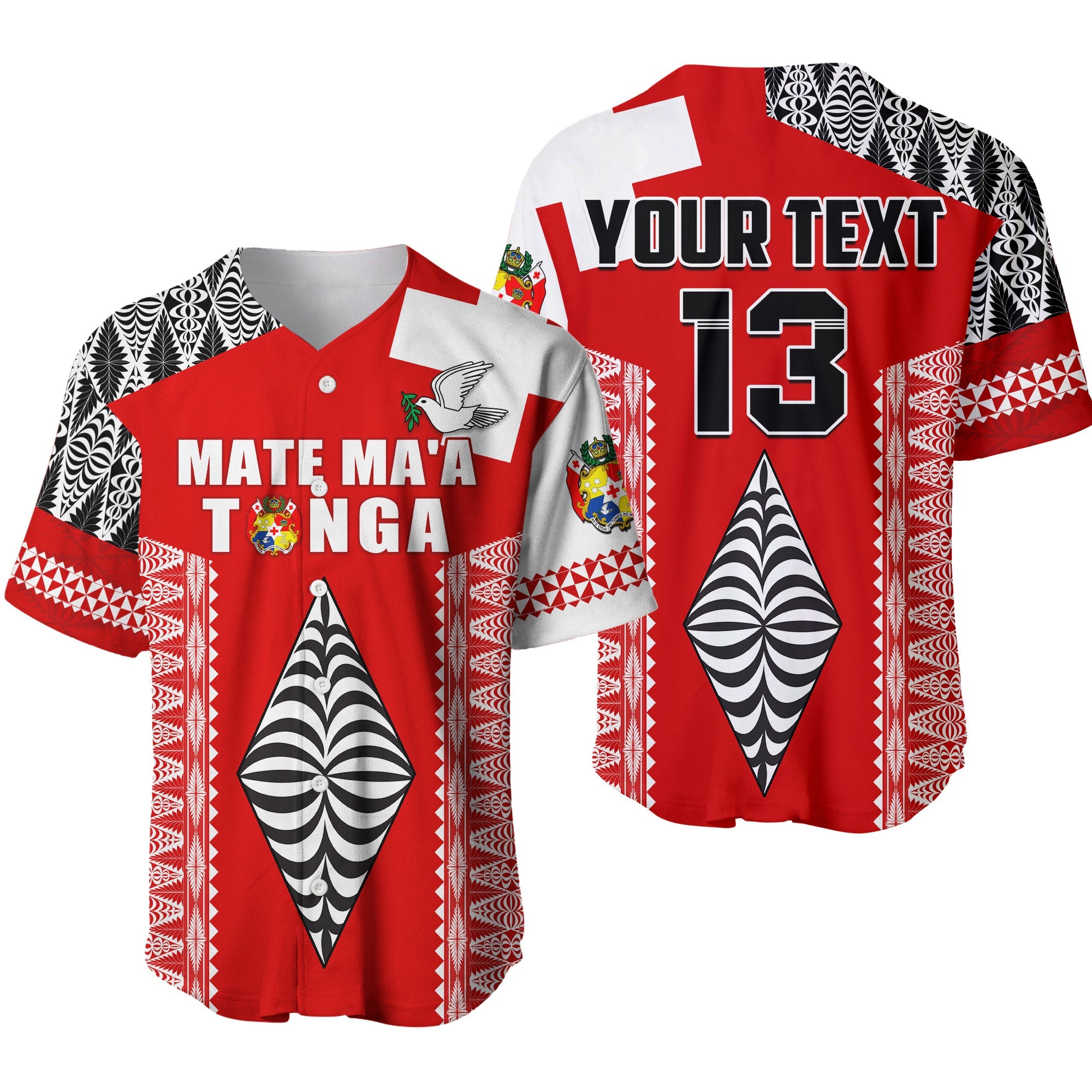 (Custom Text and Number) Tonga Rugby Baseball Jersey Kupesi Ngatu Mate Maa Tonga LT13 Red - Polynesian Pride