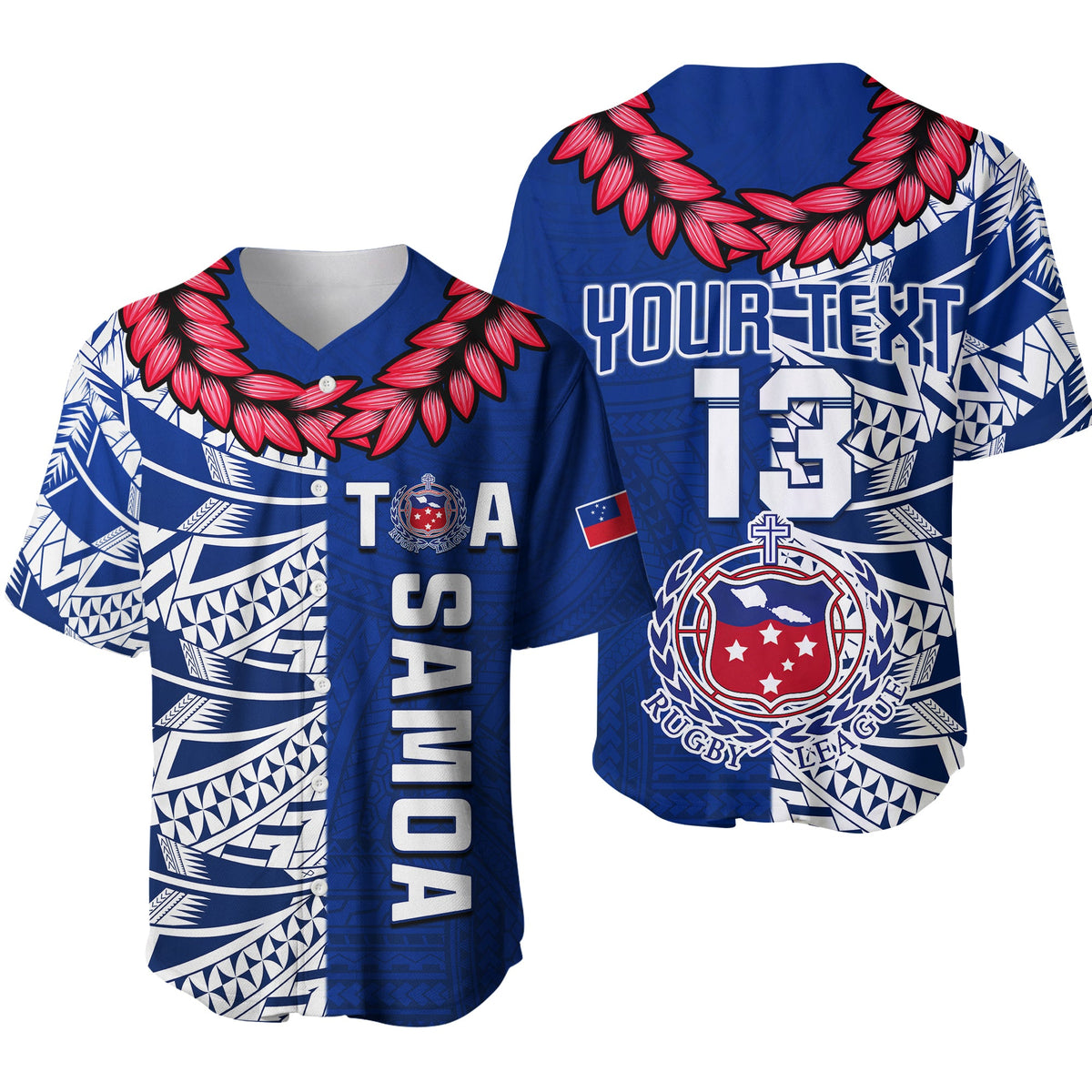 (Custom Text and Number) Toa Samoa Rugby Baseball Jersey Siamupini Ula Fala Blue LT13 Blue - Polynesian Pride