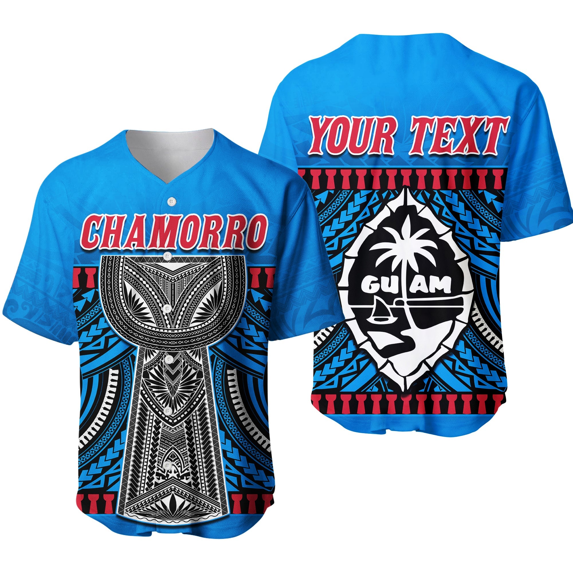 (Custom Personalised) Guam Chamorro Baseball Jersey Latte Stone Blue Polynesian Haligi Ver.01 LT13 Blue - Polynesian Pride