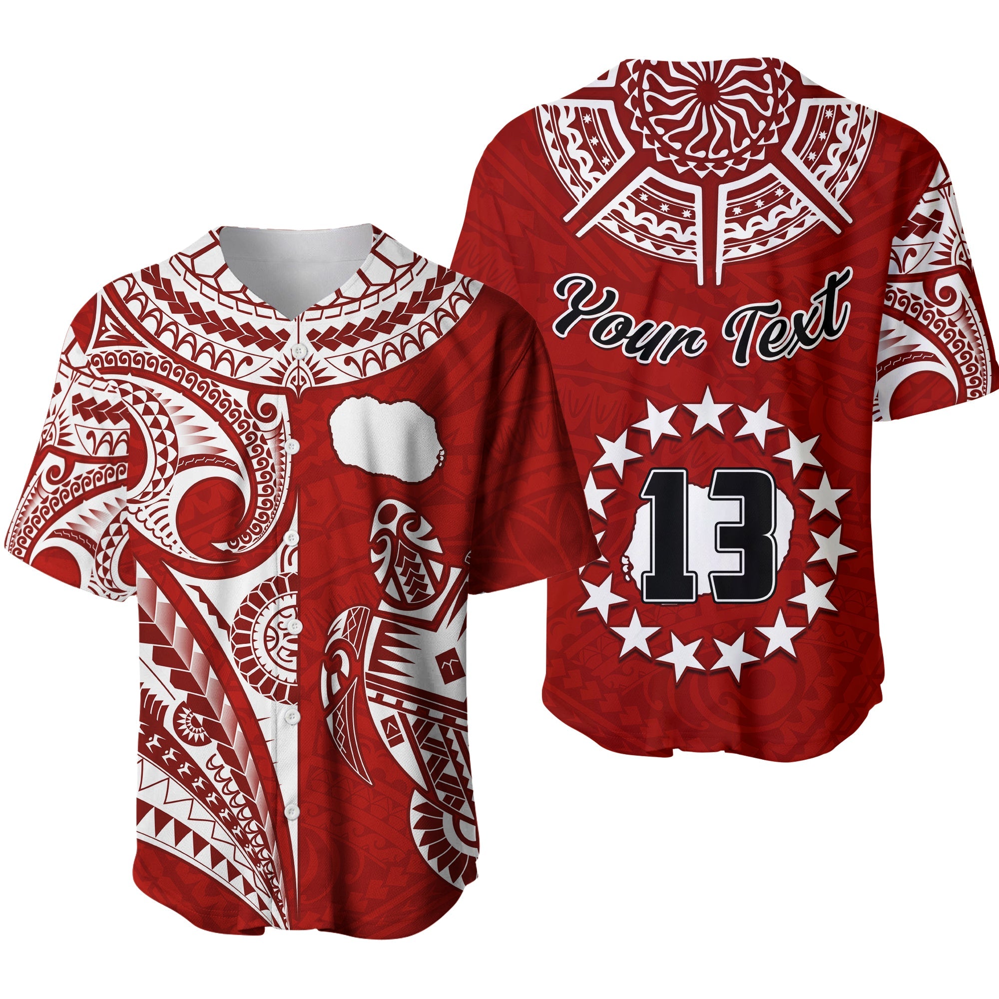 (Custom Text and Number) Rarotonga Cook Islands Baseball Jersey Turtle and Map Style Red LT13 Red - Polynesian Pride