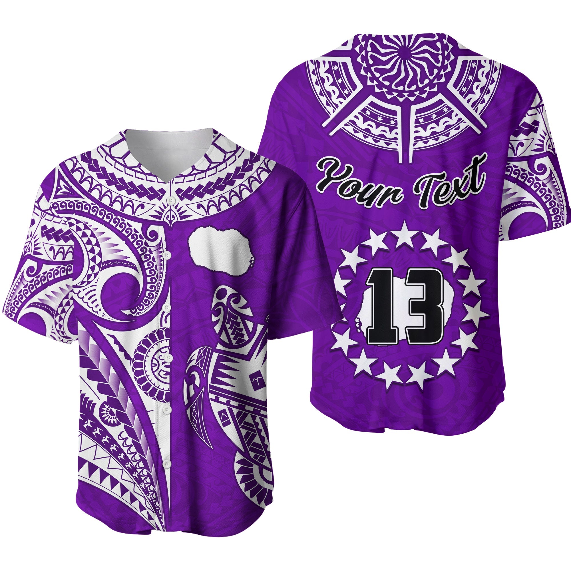 (Custom Text and Number) Rarotonga Cook Islands Baseball Jersey Turtle and Map Style Purple LT13 Purple - Polynesian Pride