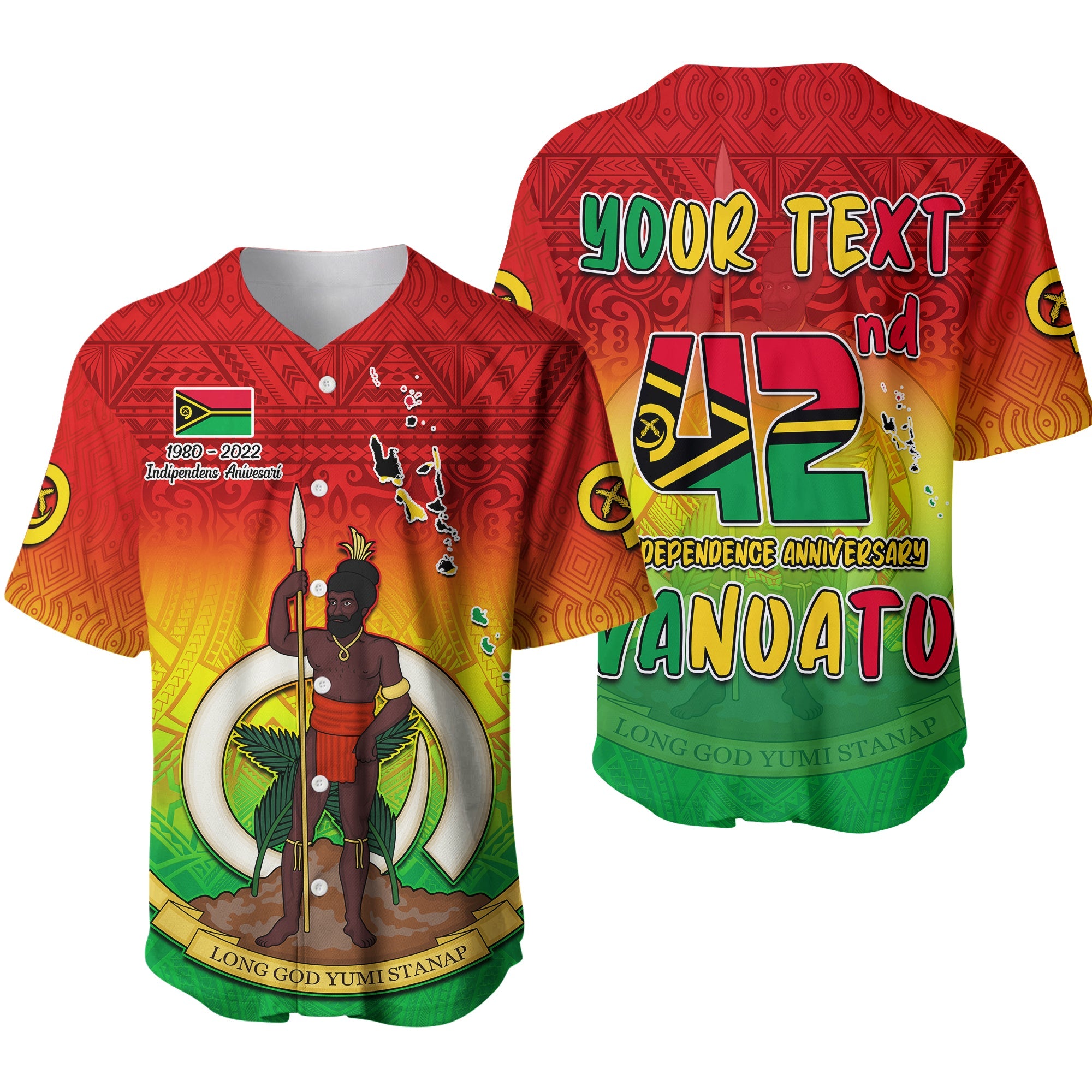 (Custom Personalised) Vanuatu Independence Day Baseball Jersey 42nd Anniversary Yumi Yumi Yumi Ver.01 LT13 Red - Polynesian Pride