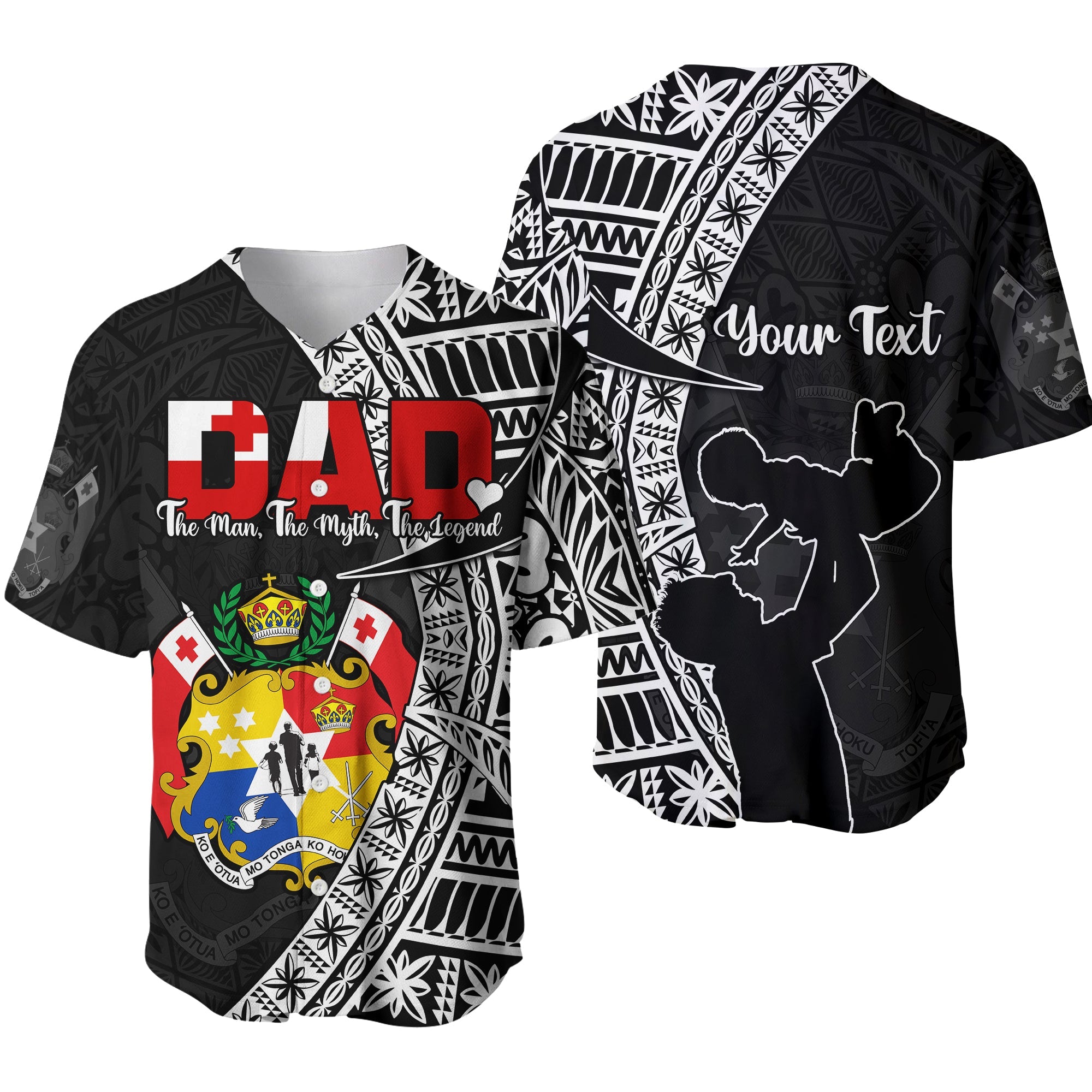 (Custom Personalised) Tonga Baseball Jersey Happy Tongan Fathers Day LT13 Black - Polynesian Pride