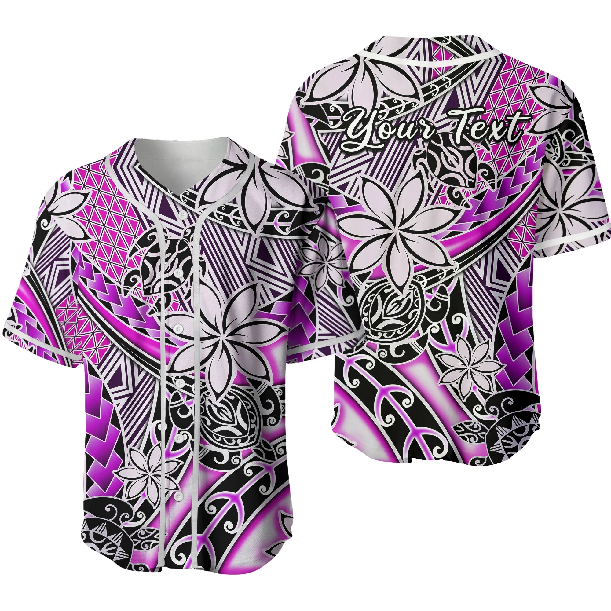 (Custom Personalised) Hawaii Baseball Jersey Tribal Plumeria With Polynesian Turtle Strip Ver.02 LT14 Purple - Polynesian Pride