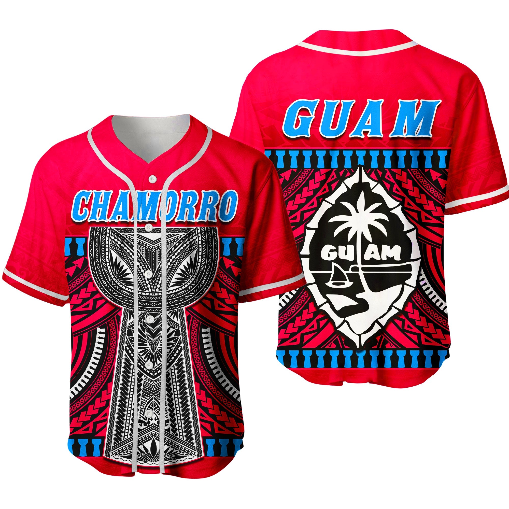 Guam Chamorro Baseball Jersey Latte Stone Red Polynesian Haligi Ver.02 LT13 Red - Polynesian Pride