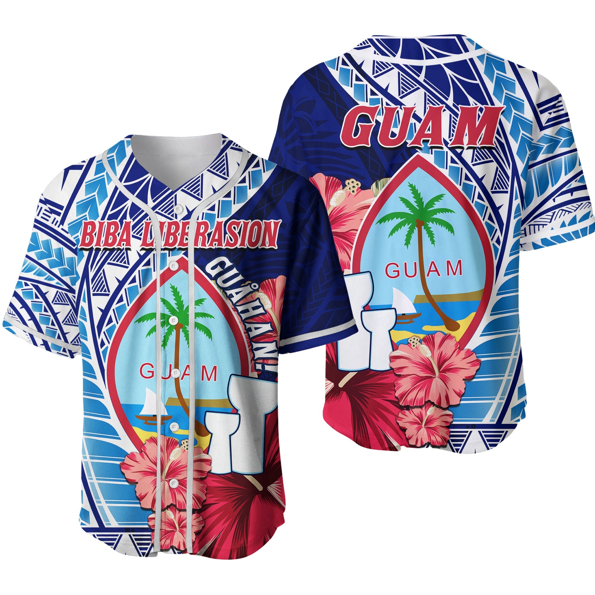 Guam Chamorro Baseball Jersey Happy Liberation Day Latte Stone Ver.02 LT13 Blue - Polynesian Pride