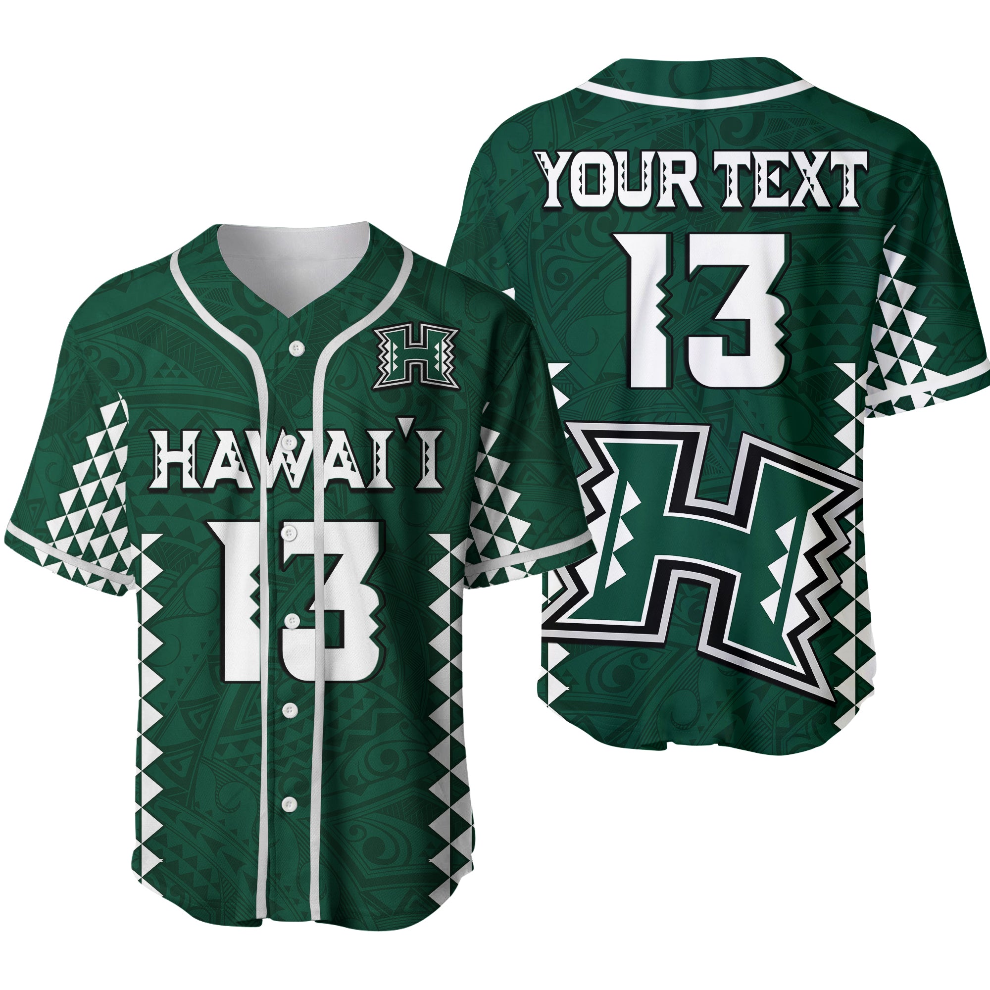 (Custom Text and Number) Hawaii Football Baseball Jersey Kakau Warrior Be Stronger Ver.02 LT13 Green - Polynesian Pride