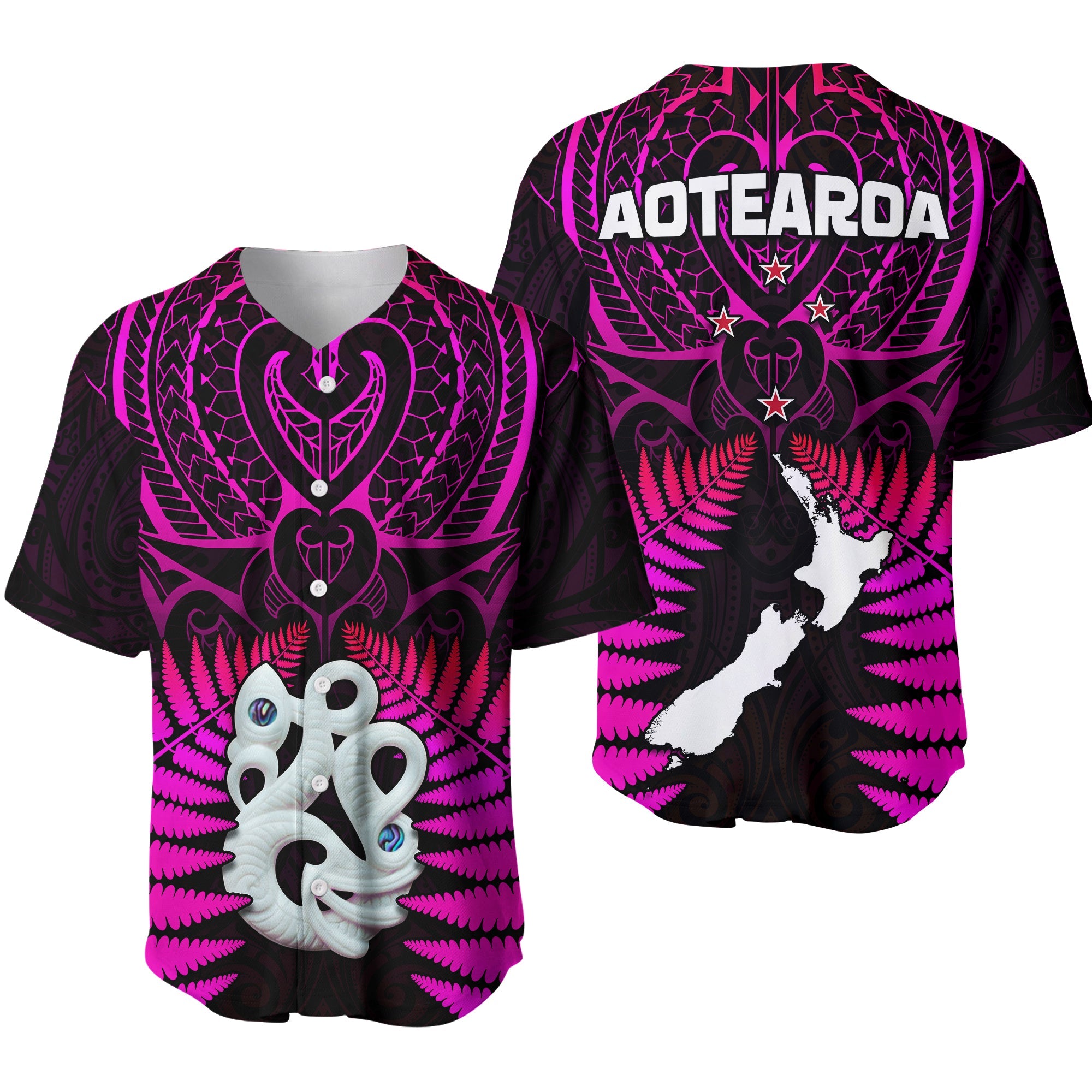 Aotearoa Fern Baseball Jersey New Zealand Hei Tiki Purple Style LT13 Purple - Polynesian Pride