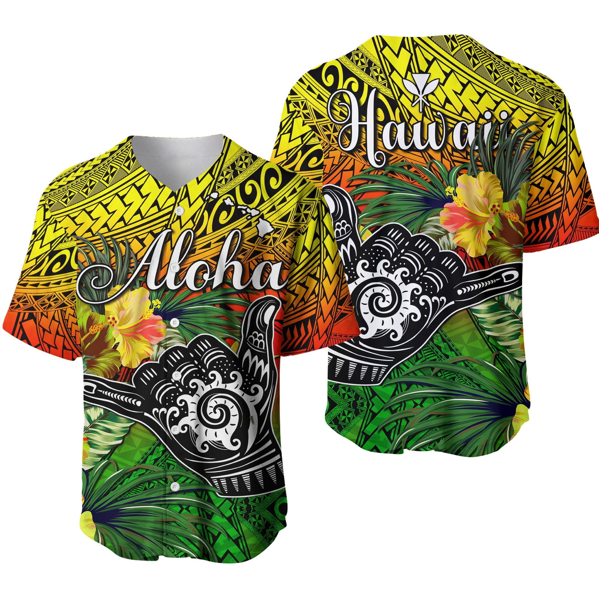 The Shaka Hawaii Baseball Jersey Tropical Flowers Reggae Version LT13 Reggae - Polynesian Pride