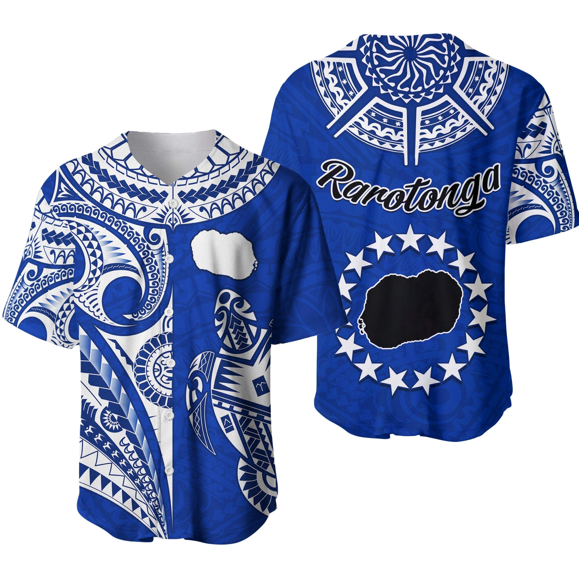 Rarotonga Cook Islands Baseball Jersey Turtle and Map Style Blue LT13 Blue - Polynesian Pride