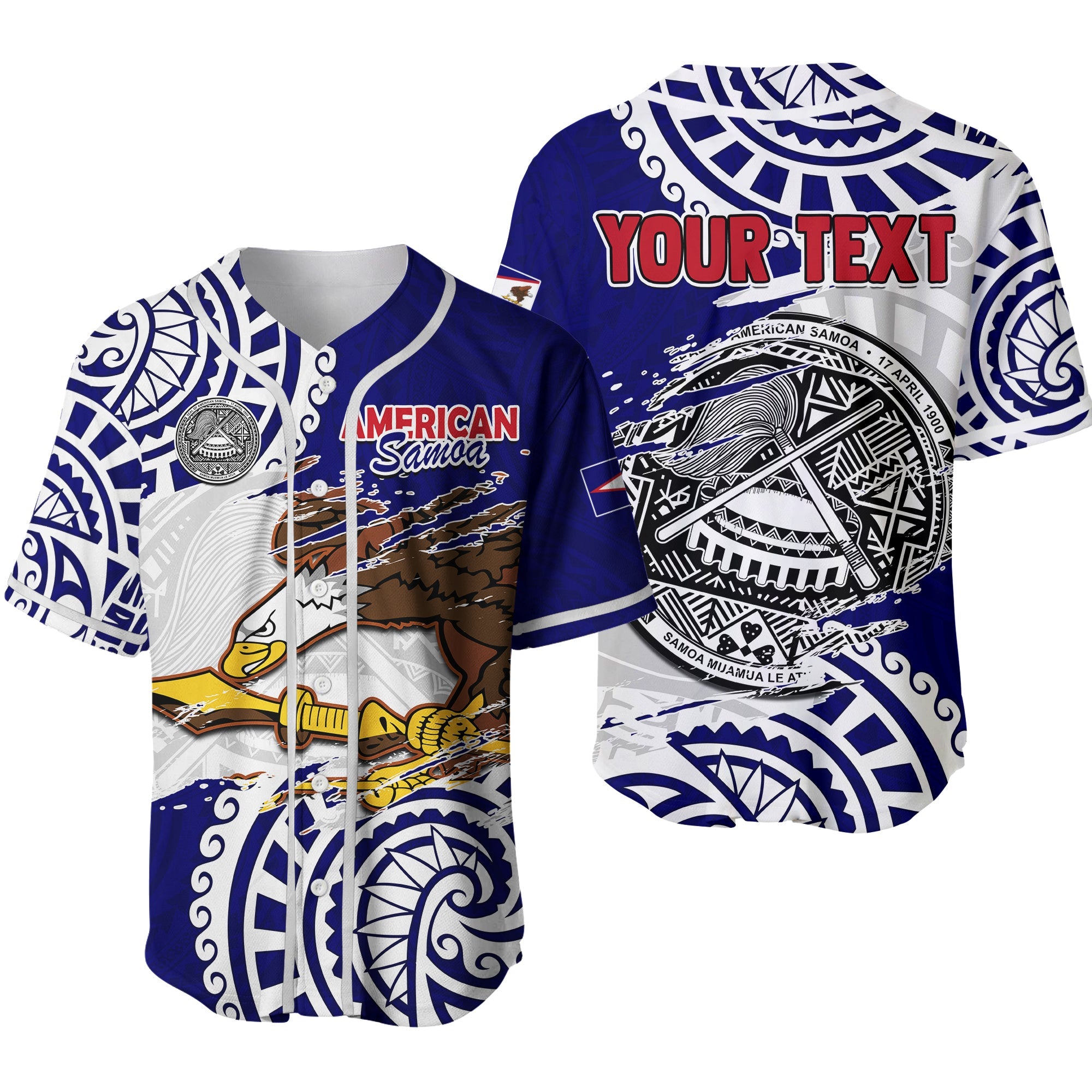 (Custom Personalised) American Samoa Independence Day Baseball Jersey Polynesian Special Version Ver.02 LT14 Blue - Polynesian Pride