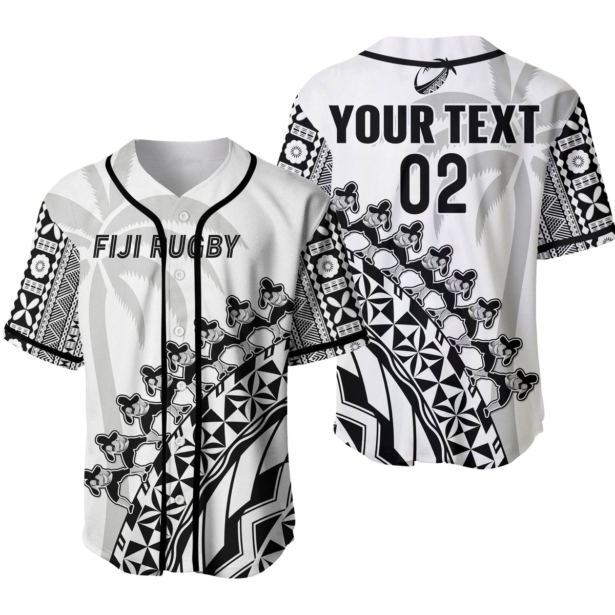 (Custom Text And Number) Fiji Rugby Baseball Jersey Fijian Cibi Dance Tapa Pattern White 02 LT14 White - Polynesian Pride