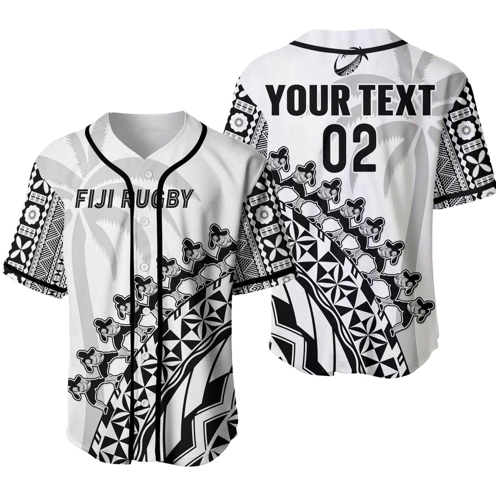 (Custom Text And Number) Fiji Rugby Baseball Jersey Fijian Cibi Dance Tapa Pattern White 02 LT14 White - Polynesian Pride