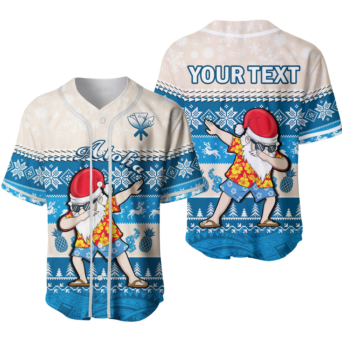 (Custom Personalised) Hawaii Mele Kalikimaka Baseball Jersey Dabbing Santa Blue Merry Christmas Ver.02 LT14 Blue - Polynesian Pride