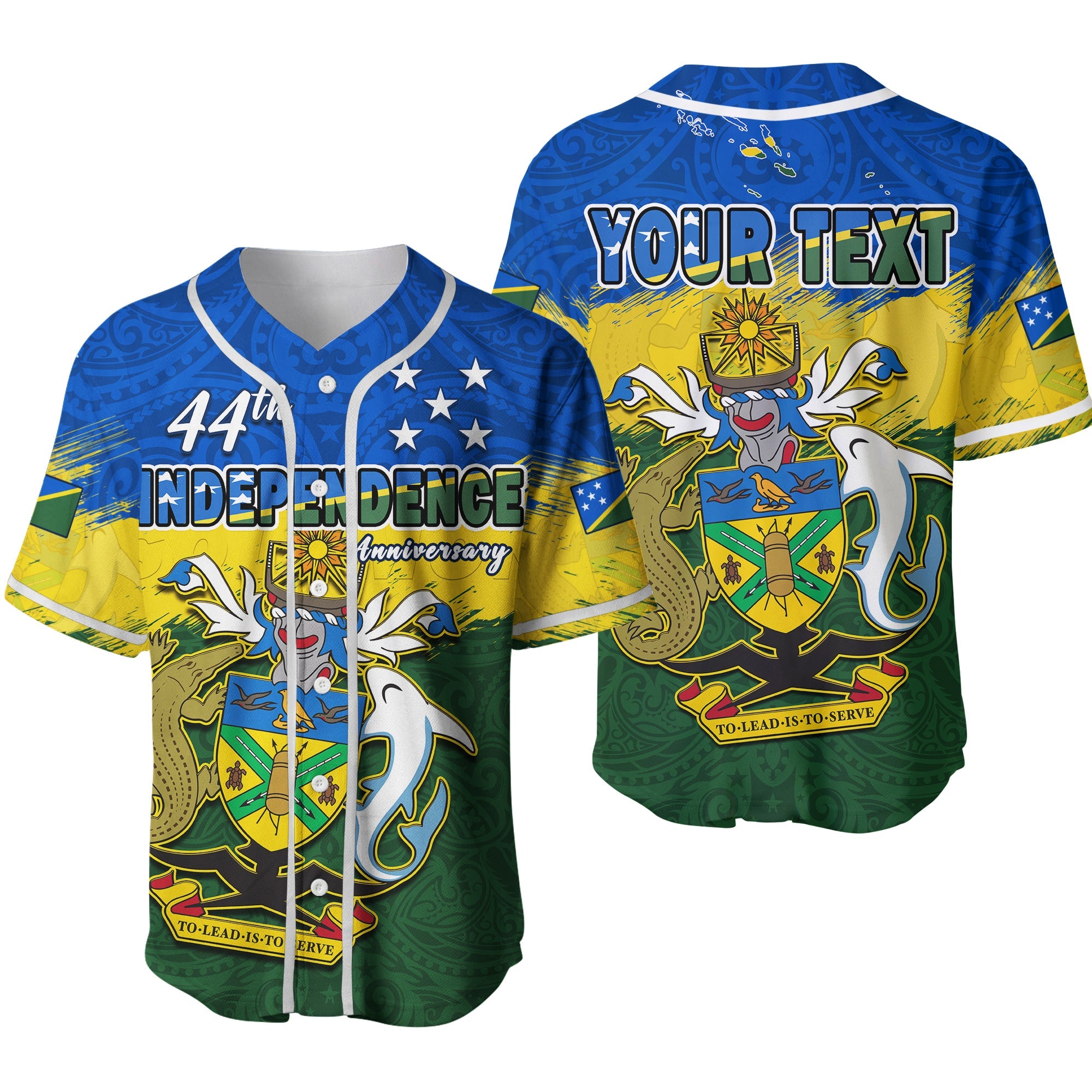 (Custom Personalised) Solomon Islands Baseball Jersey Happy 44th Independence Anniversary Polynesian Pattern Ver.02 LT14 Blue - Polynesian Pride