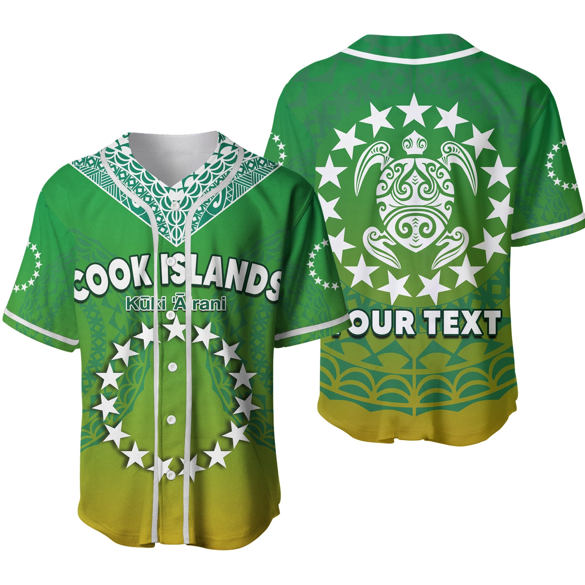 (Custom Personalised) Cook Islands Baseball Jersey Circle Pattern Mix Sea Turtle Green Version 2 LT14 Green - Polynesian Pride