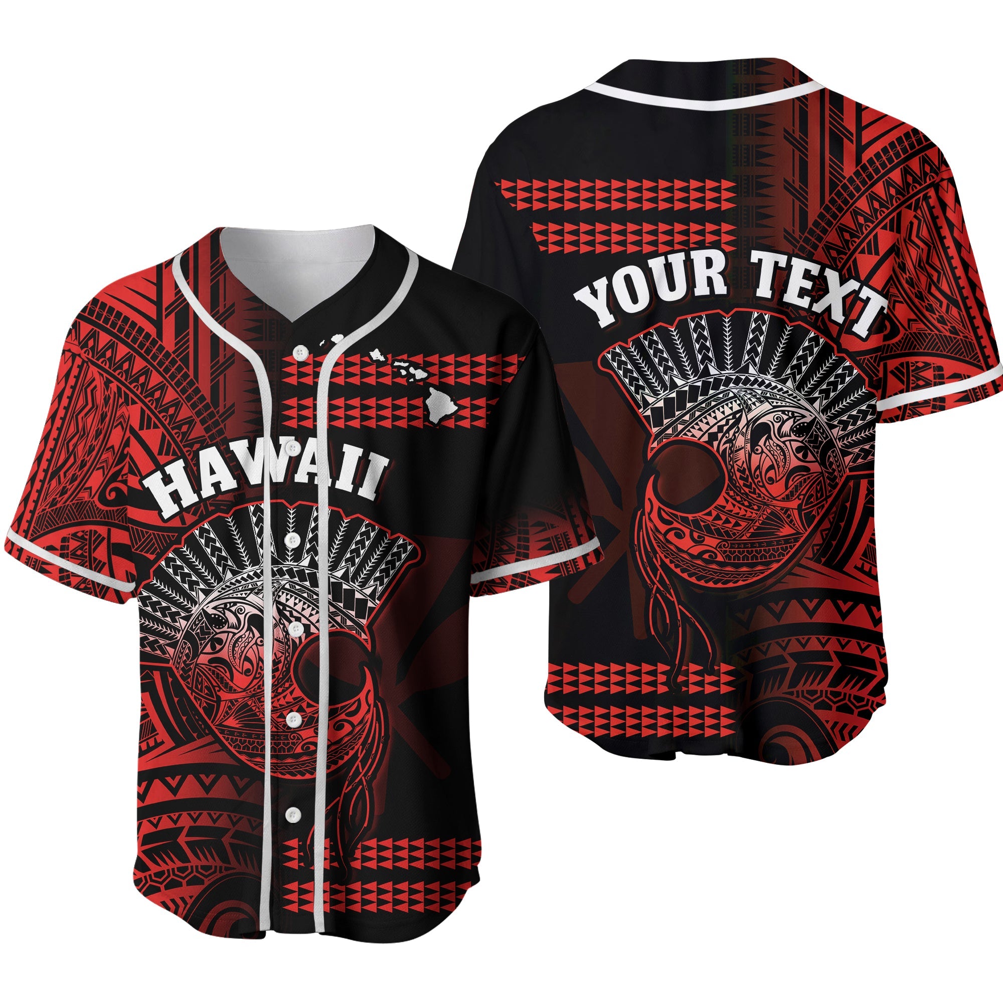 (Custom Personalised) Hawaii Baseball Jersey Kakau Warrior Helmet Gradient Red Polynesian Ver.02 LT14 Red - Polynesian Pride