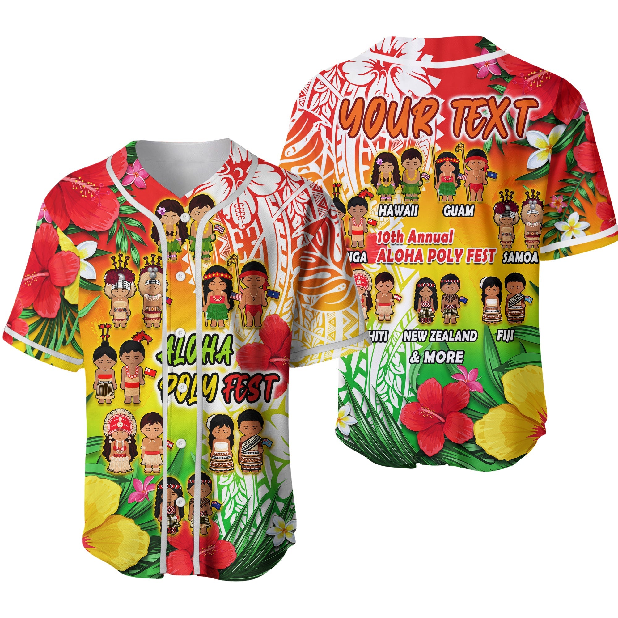 (Custom Personalised) Aloha Poly Fest Baseball Jersey Polynesian Pattern With Tropical Flowers White Strip LT14 Reggae - Polynesian Pride