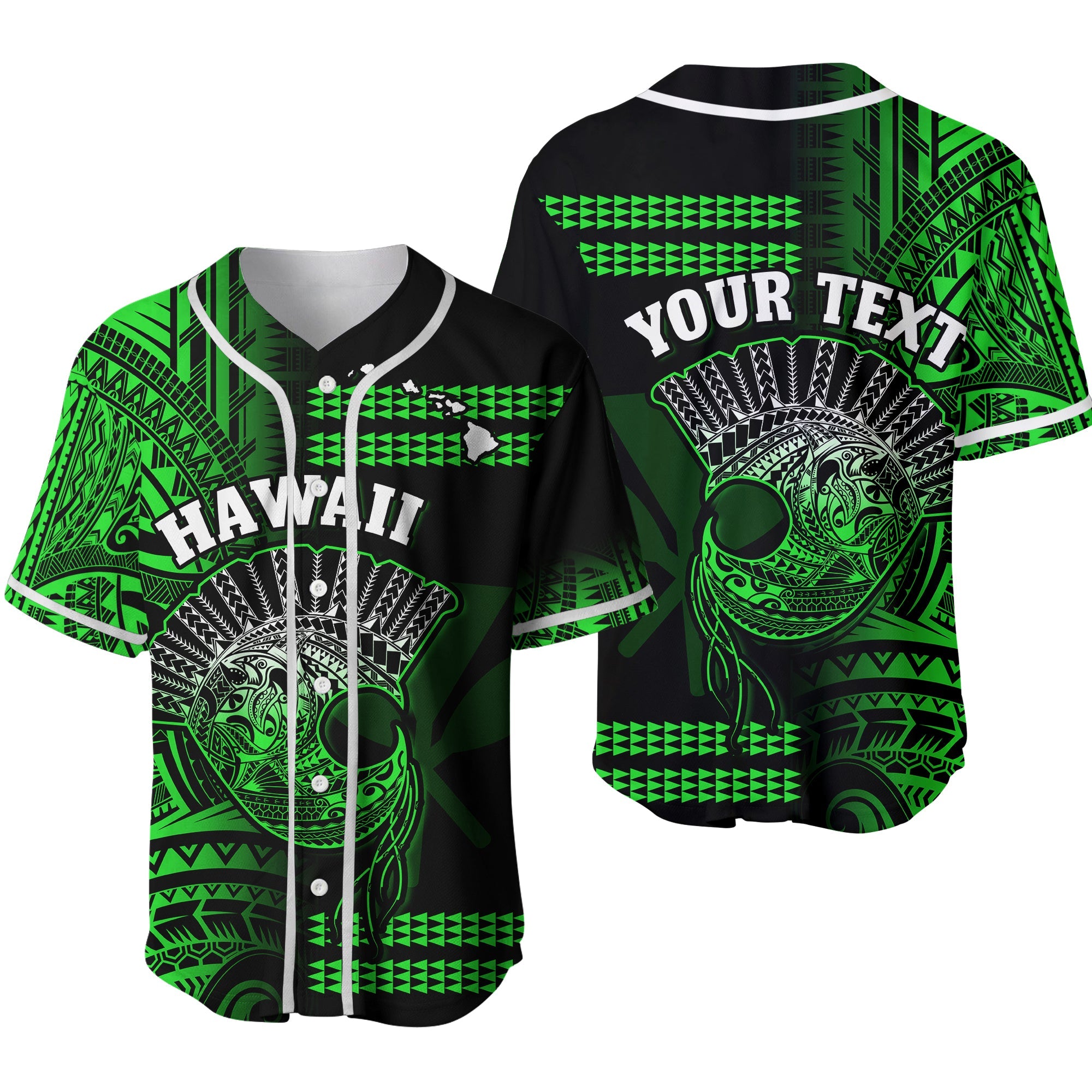 (Custom Personalised) Hawaii Baseball Jersey Kakau Warrior Helmet Gradient Green Polynesian Ver.02 LT14 Green - Polynesian Pride