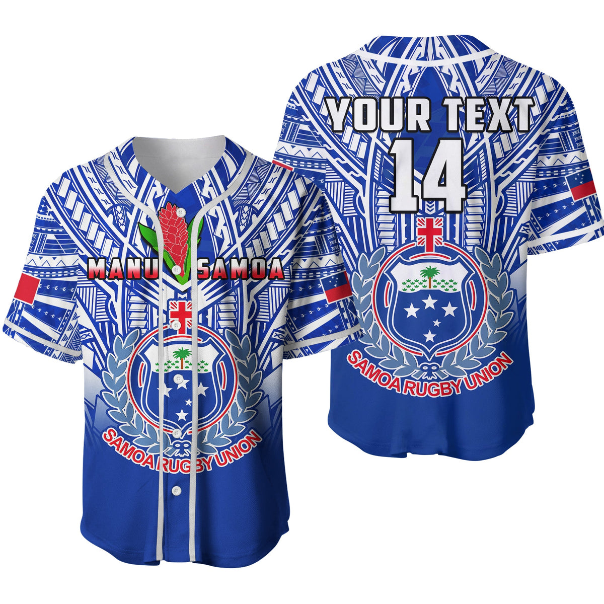 (Custom Text And Number) Samoa Rugby Baseball Jersey Manu Samoa 7s Ginger Blue Polynesian Ver.02 LT14 Blue - Polynesian Pride
