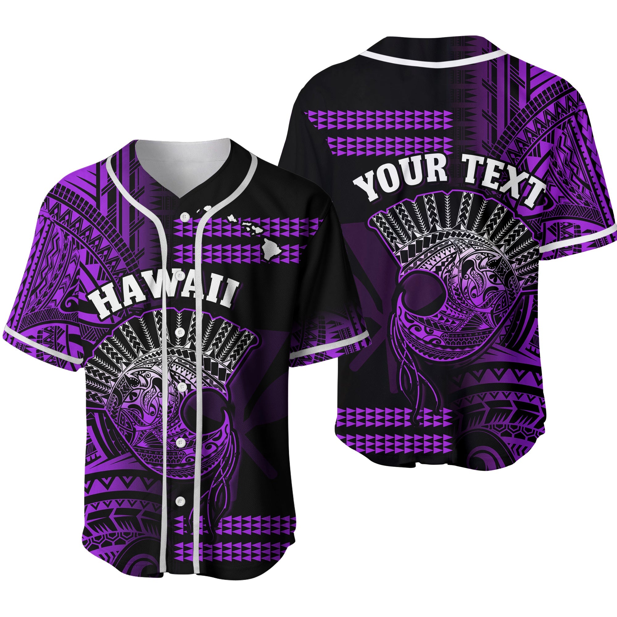 (Custom Personalised) Hawaii Baseball Jersey Kakau Warrior Helmet Gradient Purple Polynesian Ver.02 LT14 Purple - Polynesian Pride