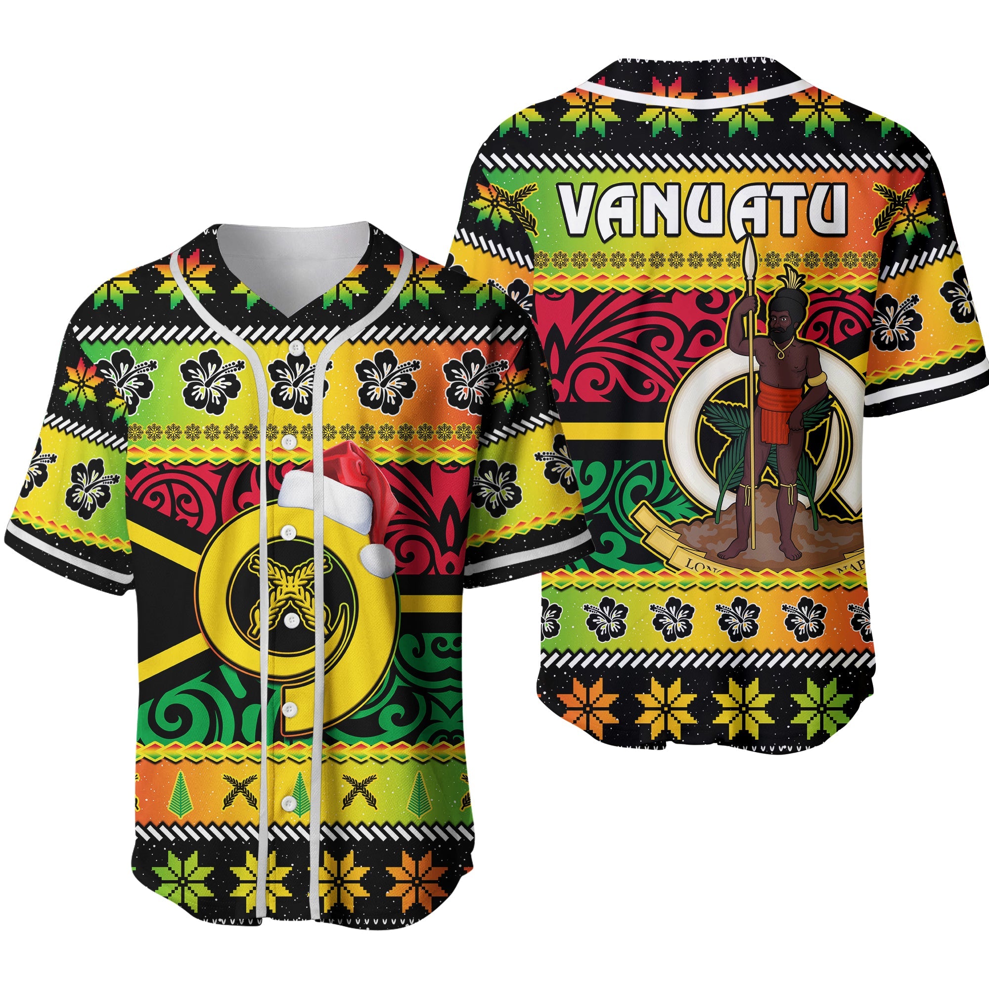 Vanuatu Christmas Baseball Jersey Pig Tusk Polynesian Joyeux Noel Flag Art Ver.02 LT14 Reggae - Polynesian Pride
