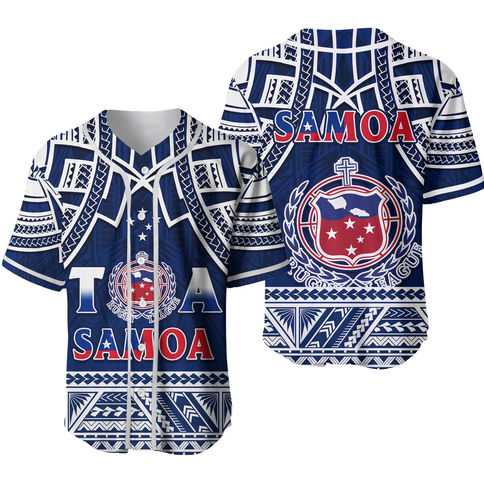 Samoa Rugby Baseball Jersey Toa Samoa Pacific Sporty Ver.02 LT14 Blue - Polynesian Pride