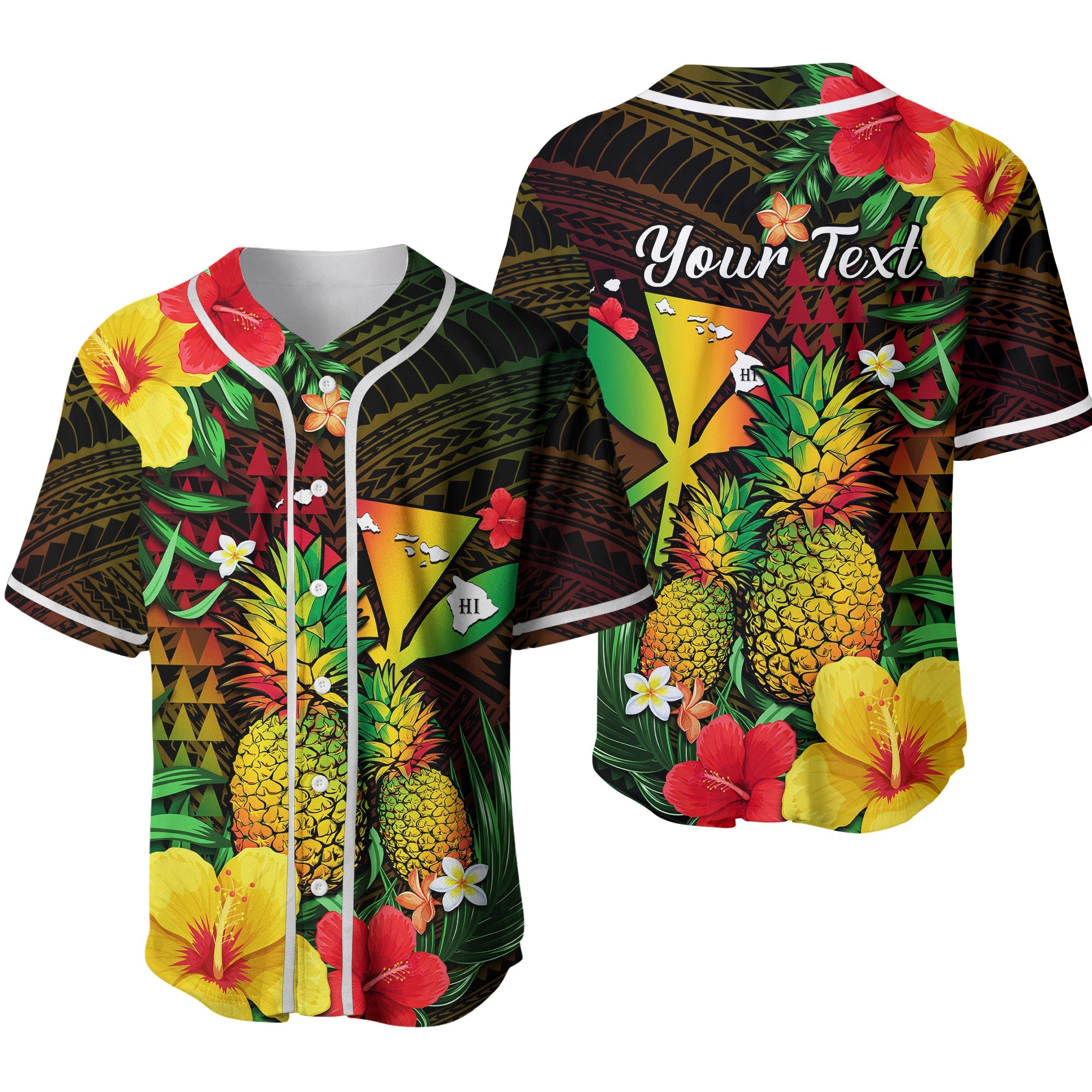 (Custom Personalised) Hawaii Baseball Jersey Pineapple Mix Kakau Reggae Kanaka Ver.02 LT14 Reggae - Polynesian Pride