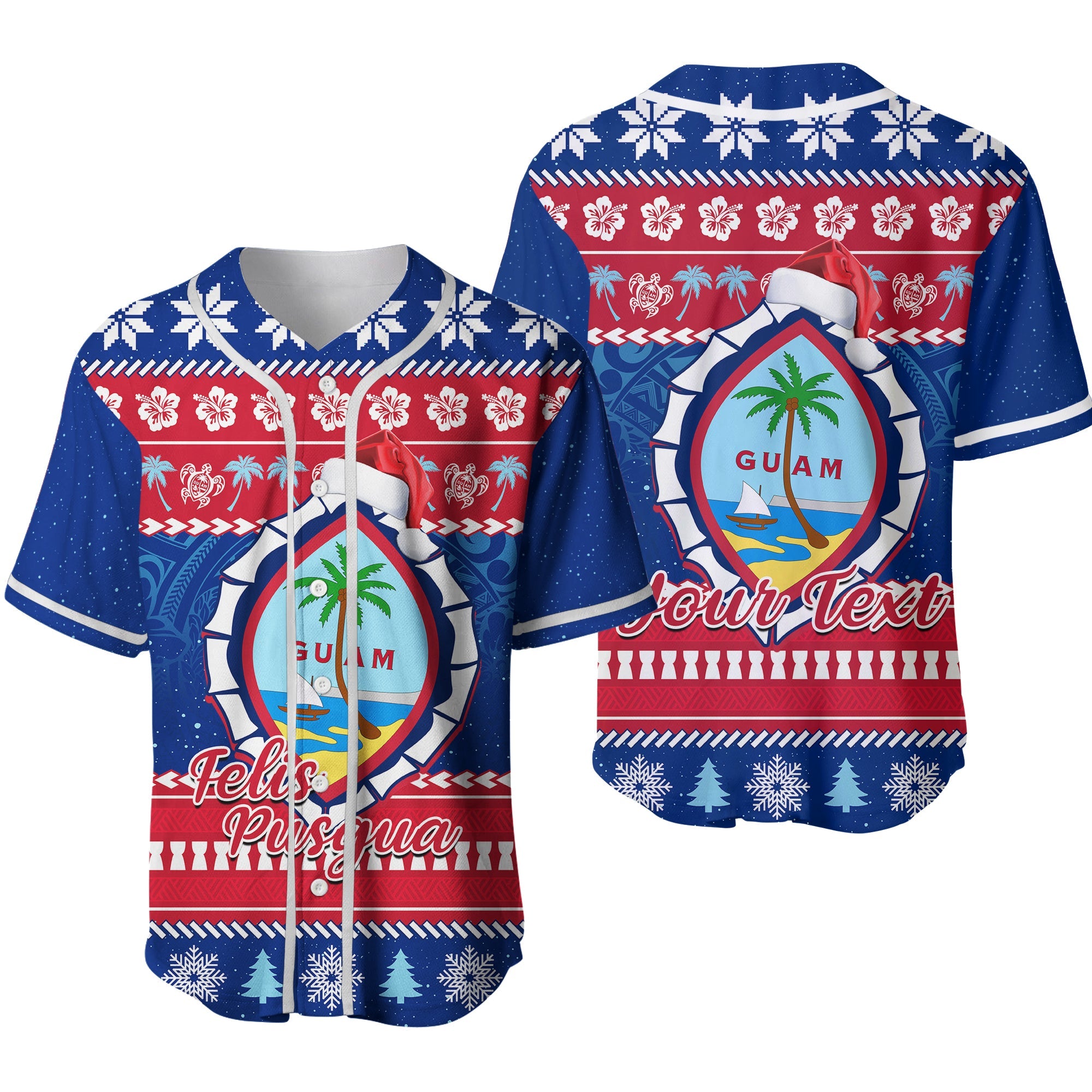 (Custom Personalised) Guam Christmas Baseball Jersey Guaman Seal Polynesian Felis Pusgua Ver.02 LT14 Blue - Polynesian Pride