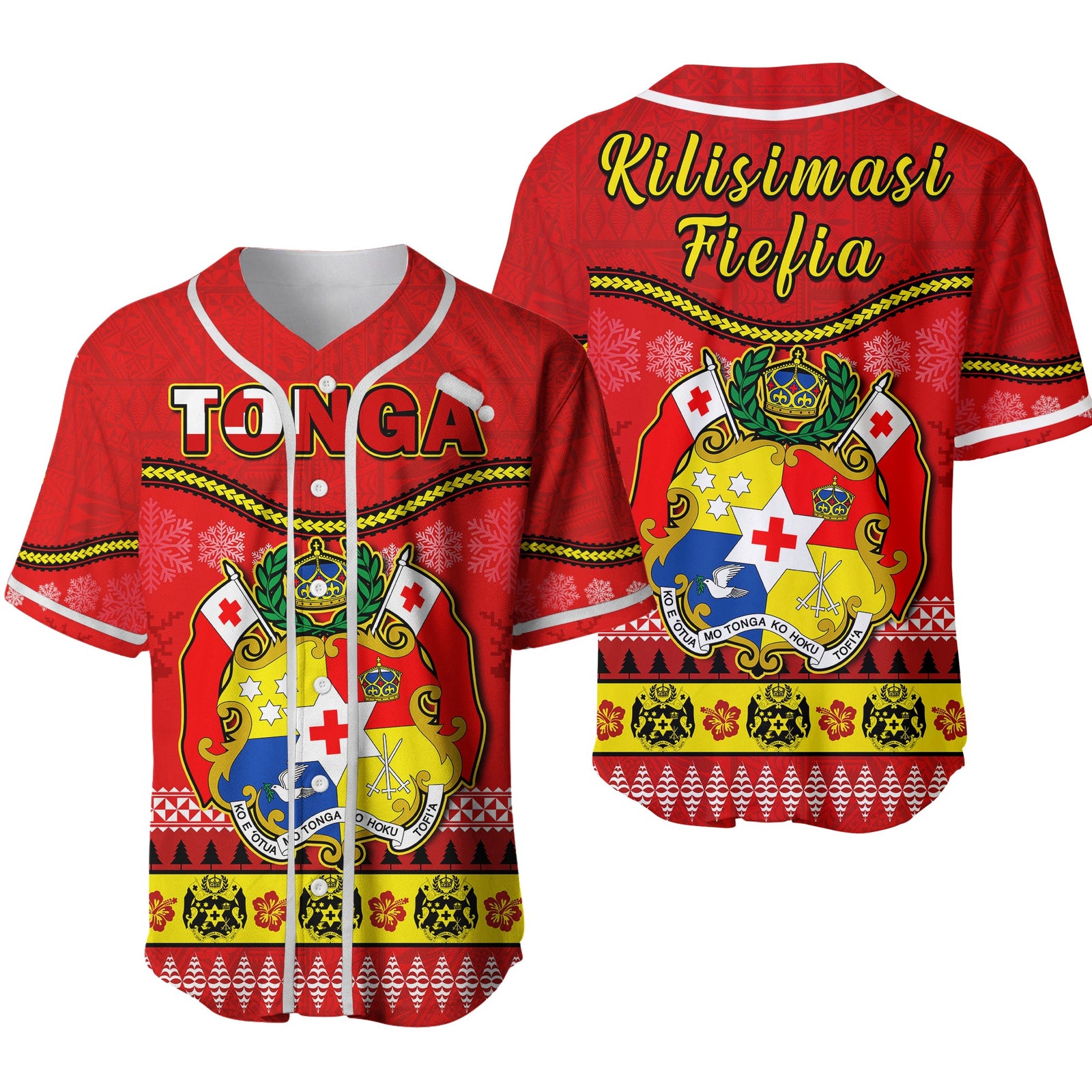 Tonga Christmas Baseball Jersey Tongan Ngatu Kilisimasi Fiefia Ver.02 LT14 Red - Polynesian Pride