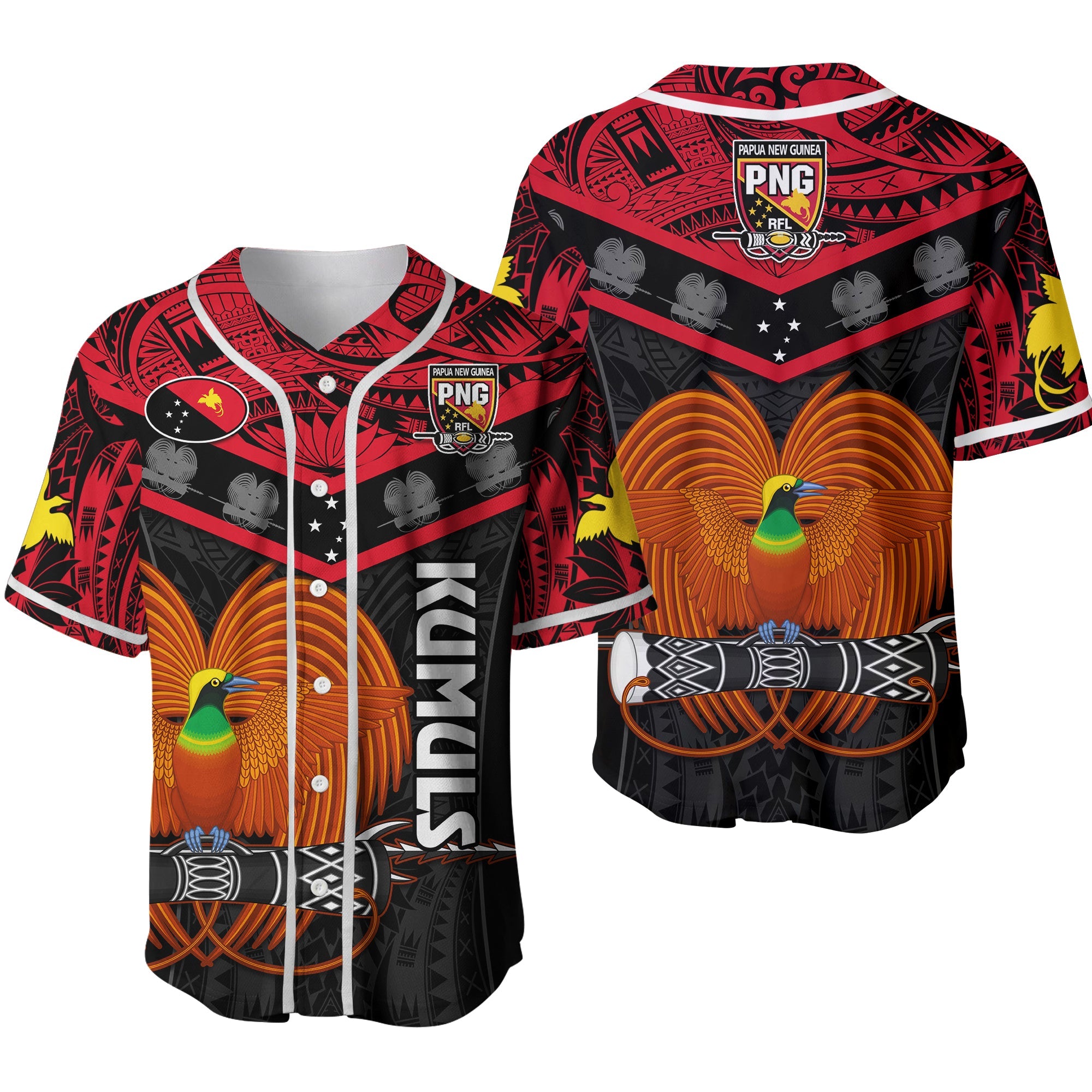 Papua New Guinea Rugby Baseball Jersey PNG Kumuls Bird Of Paradise Black 02 LT14 Black - Polynesian Pride