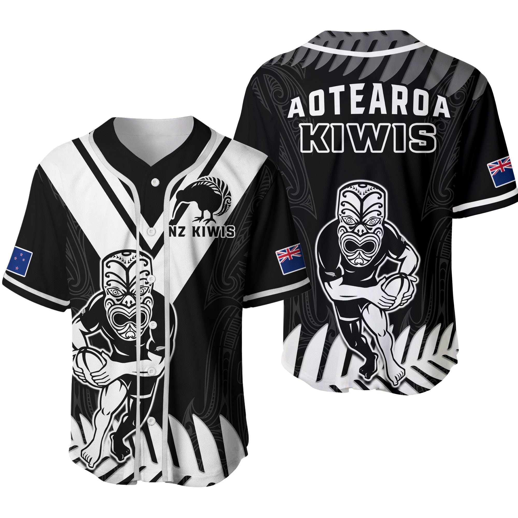 New Zealand Silver Fern Rugby Baseball Jersey Ver.02 NZ Kiwi Pacific Maori Sporty LT14 Black - Polynesian Pride