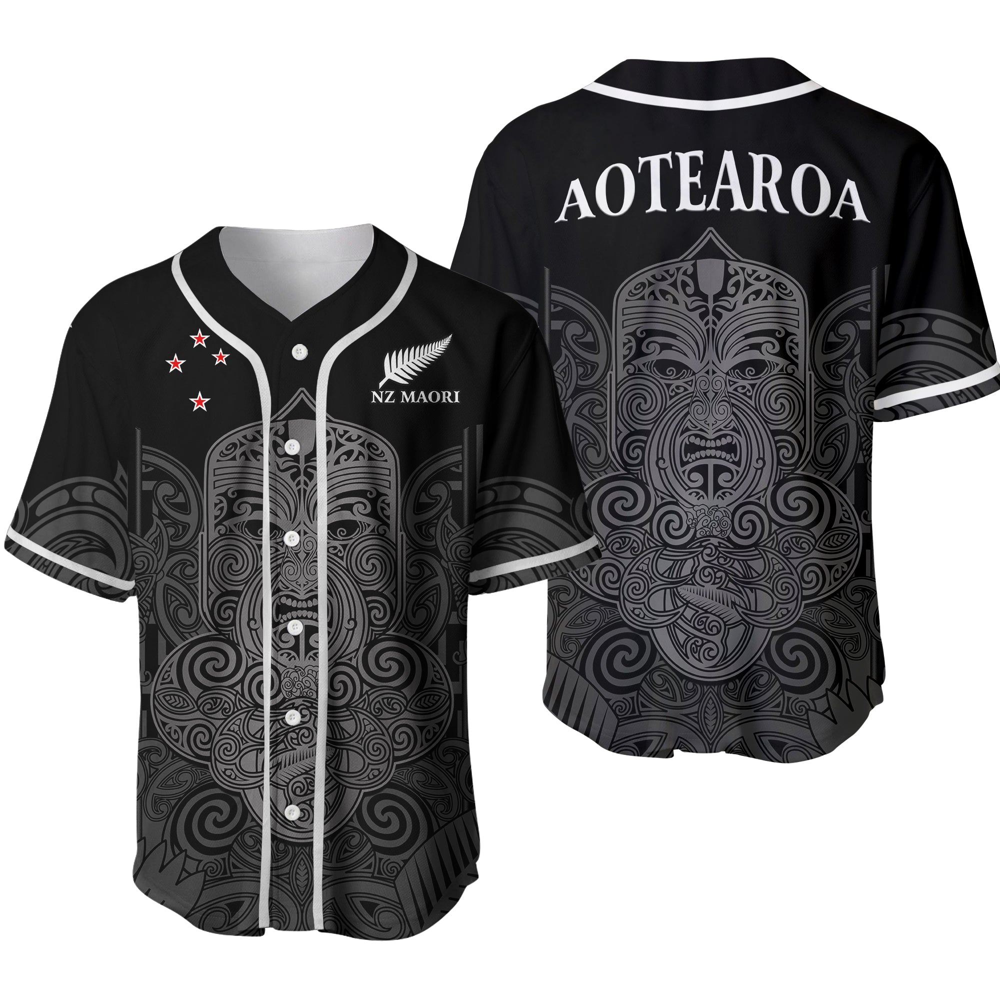 New Zealand Tiki Rugby Baseball Jersey NZ Maori Koru Pattern Ver.02 LT14 Black - Polynesian Pride