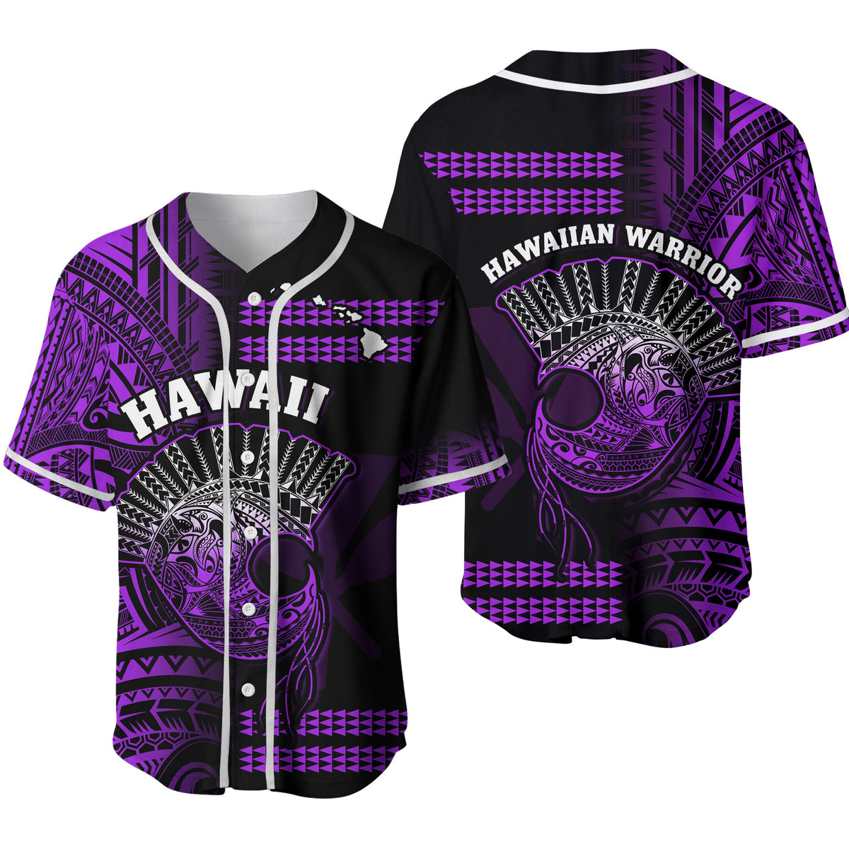 Hawaii Baseball Jersey Kakau Warrior Helmet Gradient Purple Polynesian Ver.02 LT14 Purple - Polynesian Pride