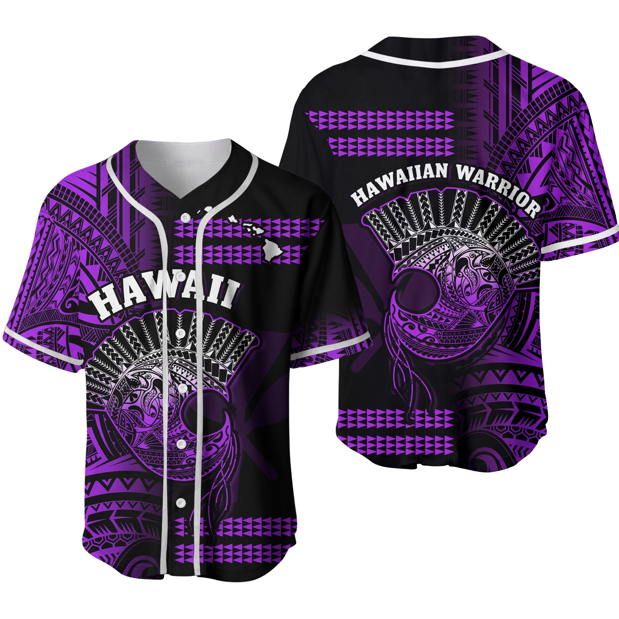 Hawaii Baseball Jersey Kakau Warrior Helmet Gradient Purple Polynesian Ver.02 LT14 Purple - Polynesian Pride