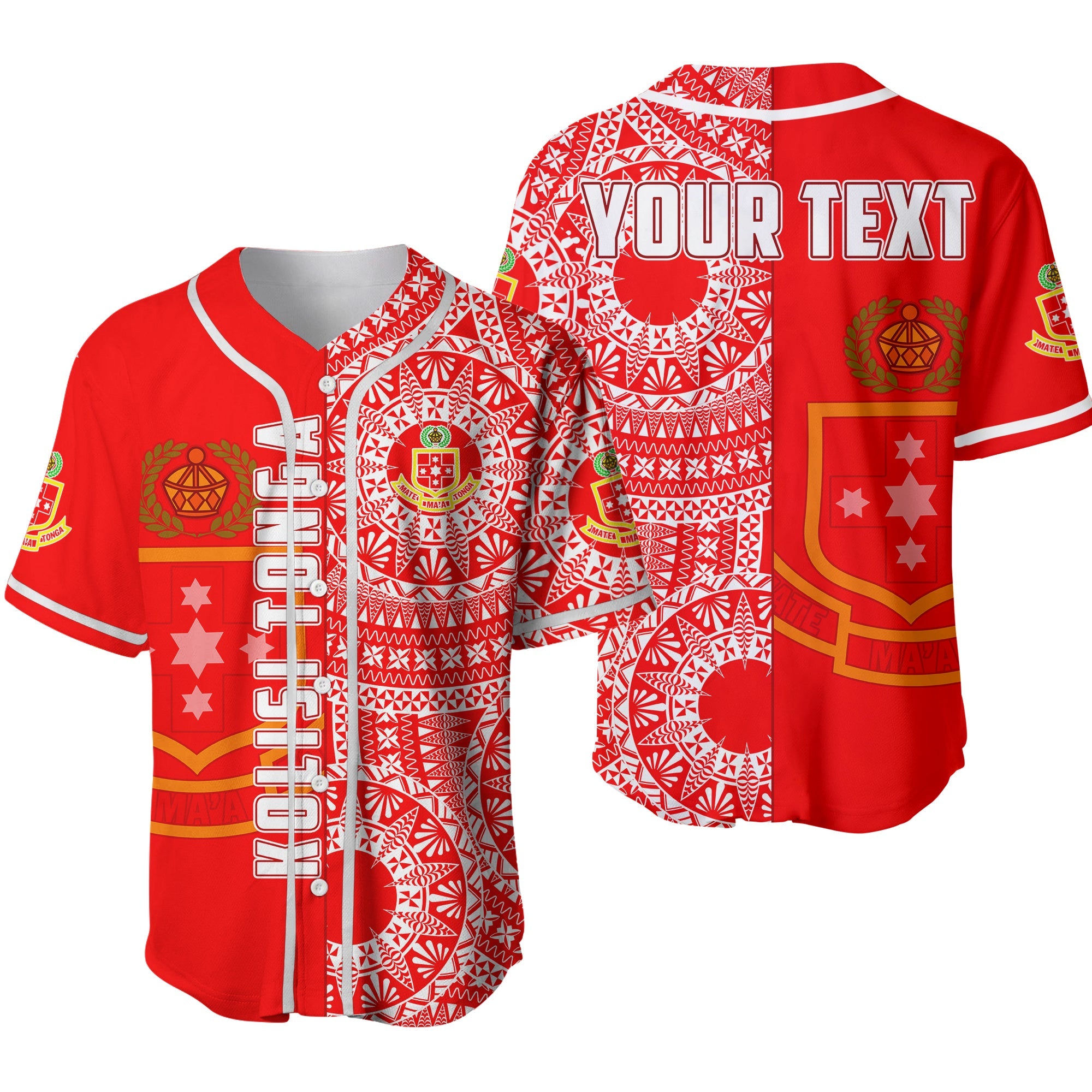 (Custom Personalised) Kolisi Tonga High School Baseball Jersey Tongan Ngatu Pattern Ver.02 LT14 Red - Polynesian Pride