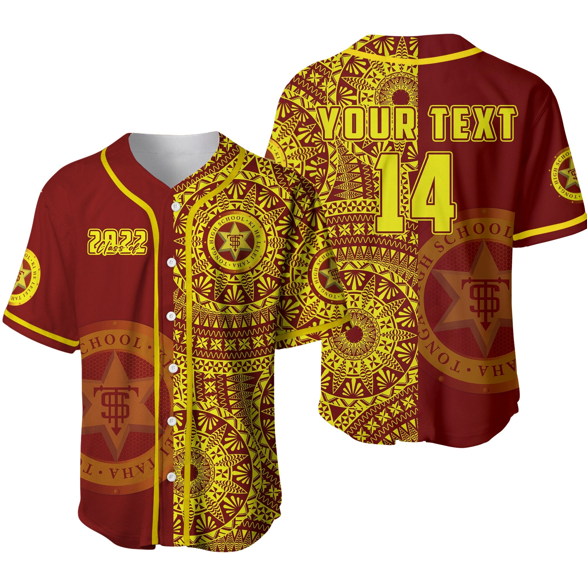 (Custom Text And Number) Tonga High School Baseball Jersey Class Of Year Tongan Ngatu Pattern Ver.02 LT14 Red - Polynesian Pride